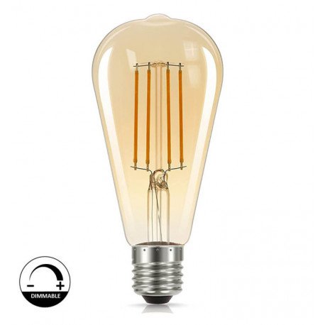 Vintage ledlamp filament 8W E27 Gold ST64 dimbaar (TRIAC)