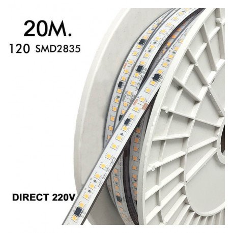 Tira LED 220V 14W/m IP67 para interior, 20m, corte cada 10cm