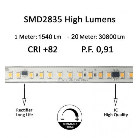 Tira LED 220V 14W/m IP67 para interior, 20m, corte cada 10cm