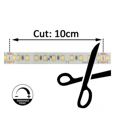 Tira LED 220V 14W/m IP67 para interior, 20m, corte cada 10cm