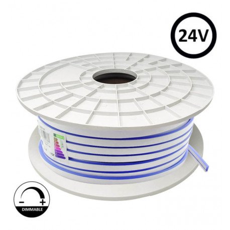 Tira Neón LED 24V 8W/m flexible para decoración azul, bobina 50m