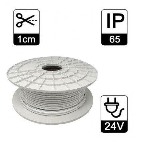Tira Neón LED 24V 8W/m flexible para decoración azul, bobina 50m