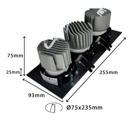 Downlight led 45W draaibaar zwart triple CRI+92 UGR13