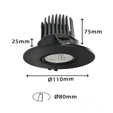 Downlight led 15W circulair draaibaar zwart CRI+92 UGR13