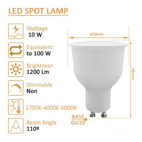 ledlamp GU10 10W 110° 1200lm OSRAM chip DURIS E 2835