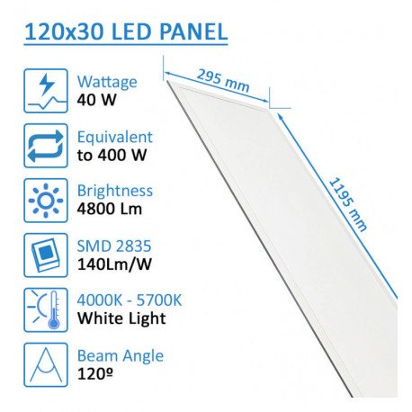 Panel LED 120x30 40W pack 6 Philips Driver, luz uniforme