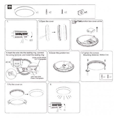 Plafondlamp LED opbouw IP65 CCT selecteerbaar 20W/16W/12W
