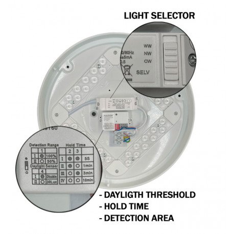 Plafond led detector radar 24W/20W/16W CCT 2700K