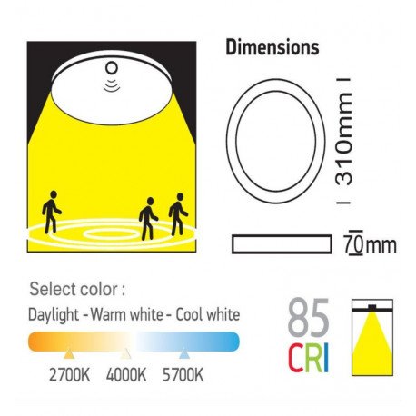 Plafón LED Detector Radar 24W 20W 16W CCT 2700K