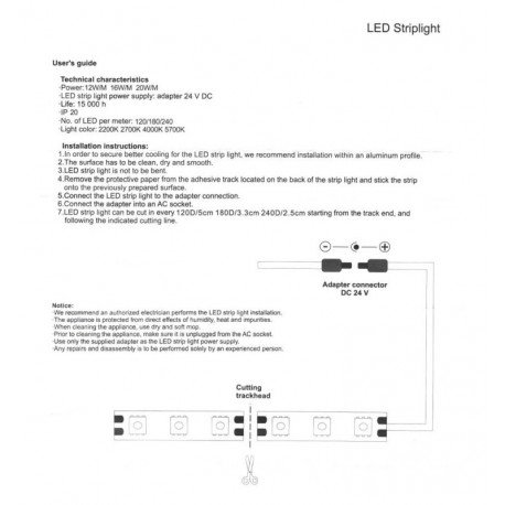 Ledstrip 24V 20W/m SMD2835 238 leds/m 5m IP20 (interieur)