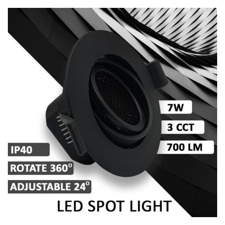 Downlight led 7W rond zwart kantelbaar UGR19 CCT