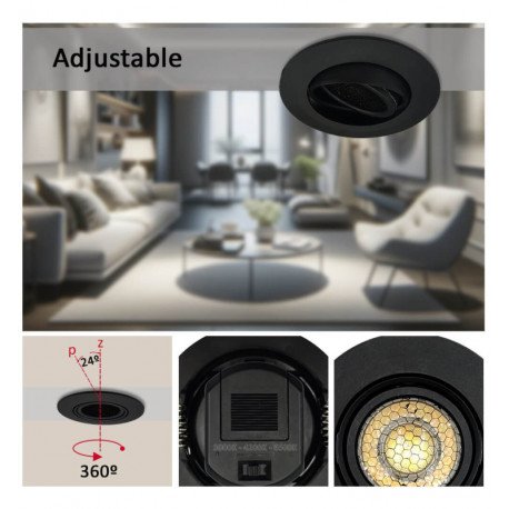 Downlight led 7W rond zwart kantelbaar UGR19 CCT