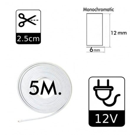 Tira Neón LED azul 5 m 12V corte 2,5 cm IP65
