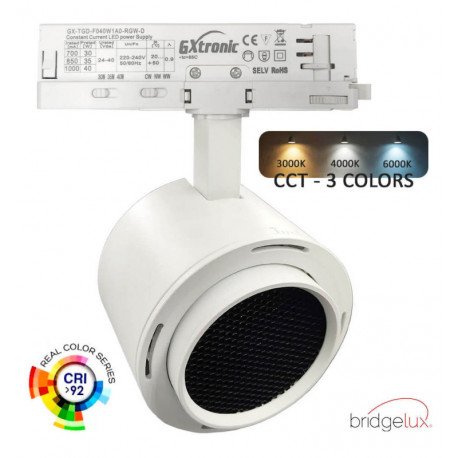 Led schijnwerper trifasisch 30-40W rail ROMA met optiek 24º-60º UGR13