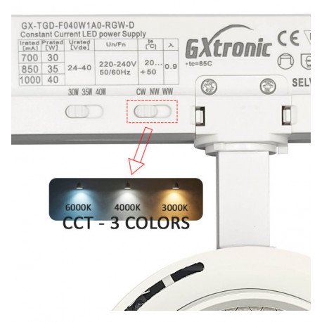 Led schijnwerper trifasisch 30-40W rail ROMA met optiek 24º-60º UGR13