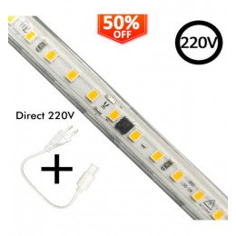 Ledstrip 220V 10W/m IP65 10cm knip CRI90 120 leds/m