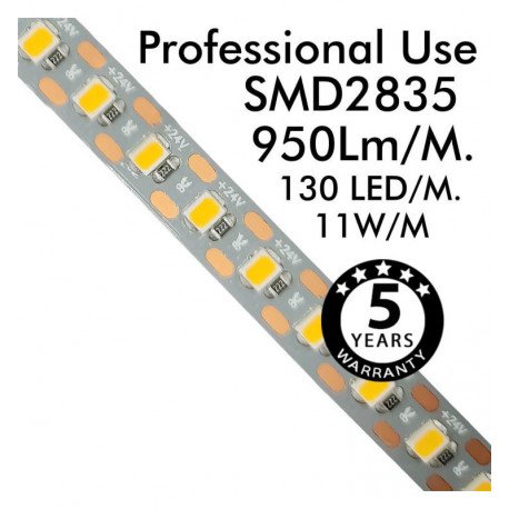 Ledstrip 24V 11W/m SMD2835 130 led/m CRI93 IP20