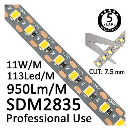 Tira LED 24V 11W/m SMD2835 130 LED/m CRI93 IP20