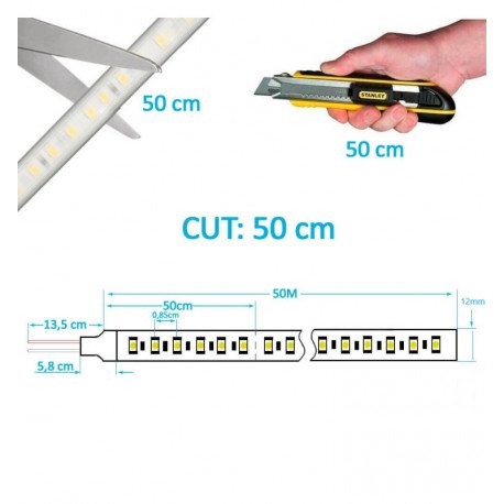 Tira LED 220V 8W/m IP65 para interior y exterior, 50m