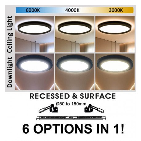 LED downlight/plafondlamp 18W MOSS zwart verstelbaar met selecteerbare CCT
