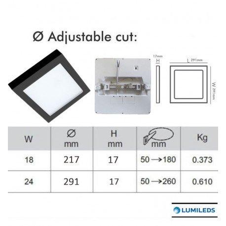 Downlight LED 24W ajustable cuadrado MOSS negro CCT