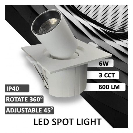 Inbouw led downlight 6W vierkant periscoop kantelbaar en richtbaar met CCT