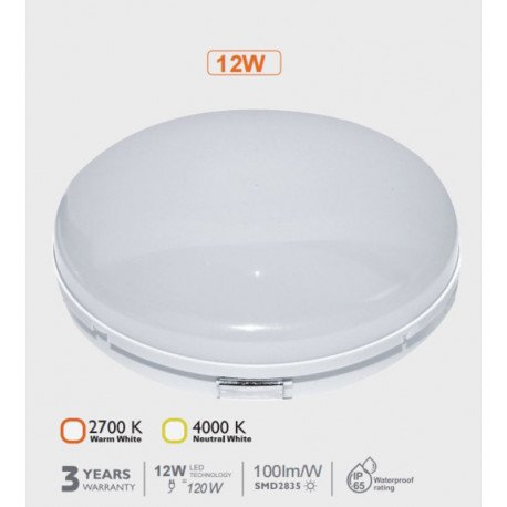 Plafón LED 12W IP65 interior exterior para techo y pared