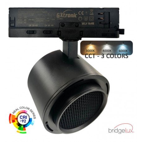 Led-schijnwerper trifase ROMA zwart 30-40W optiek 24°-60° UGR13 CCT