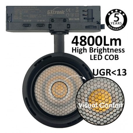 Led-schijnwerper trifase ROMA zwart 30-40W optiek 24°-60° UGR13 CCT