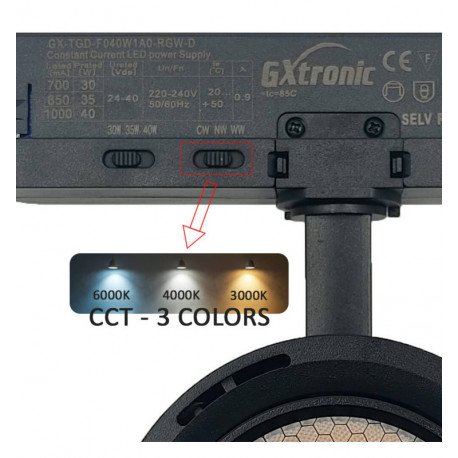 Led-schijnwerper trifase ROMA zwart 30-40W optiek 24°-60° UGR13 CCT