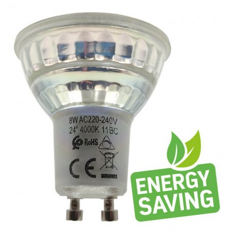 LED GU10 dicroïsche lamp 8W hoge lichtopbrengst 24° glas dimbaar