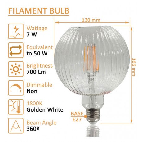 Ledlamp filament 7W E27 amber decoratief type kalebas