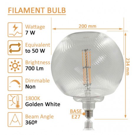 Ledlamp filament globo 7W E27 amber decoratief