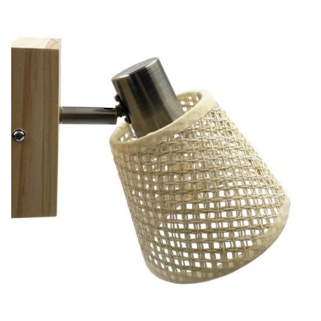 Wandlamp led SKI E14 met rieten kap en houten voet