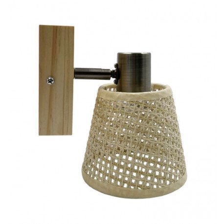 Wandlamp led SKI E14 met rieten kap en houten voet