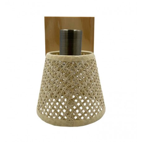 Wandlamp led SKI E14 met rieten kap en houten voet