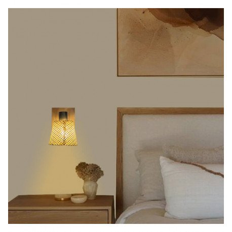 Wandlamp led SKI E14 met rieten kap en houten voet