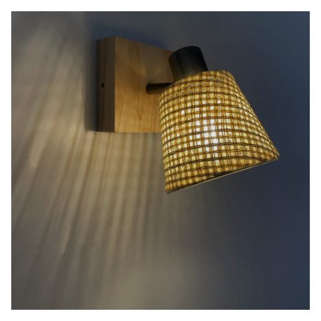 Wandlamp led SKI E14 met rieten kap en houten voet