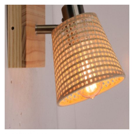 Wandlamp led SKI E14 met rieten kap en houten voet