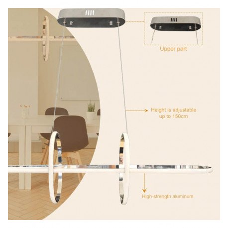 Hangende ledlamp 48W NYBRO zilverkleurig ontwerp CRI88