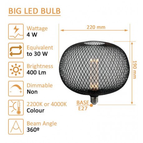 LED Bulb E27 4W Decorative Modern Metal Black 2200K/4000K