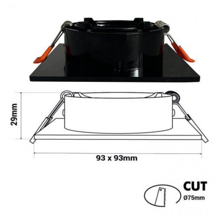 Aro cuadrado negro orientable GU10