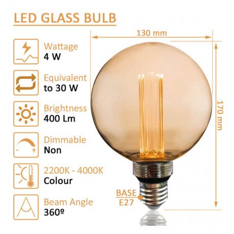 LED-lamp kristal amber 4W E27 G125 decoratief