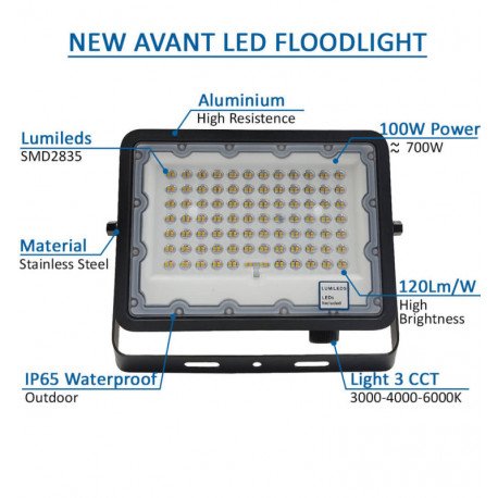 Foco Proyector LED 100W exterior CCT 3000K 4000K 6000K