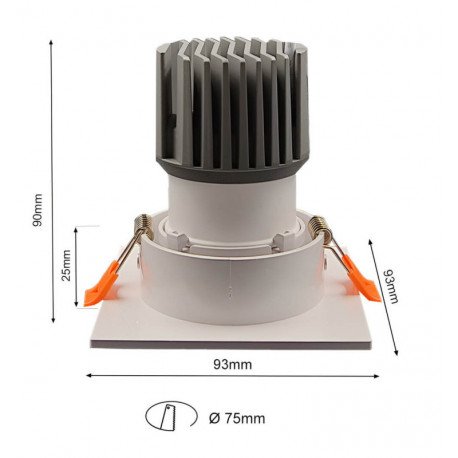 Inbouwdownlight led 15W dimbaar richtbaar wit CRI+92 UGR13