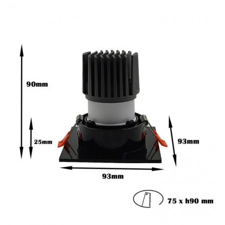 LED Downlight 15W Square Adjustable Black CRI+92 UGR13