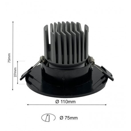 LED Downlight Circular 15W Directional Black CRI+92 UGR13