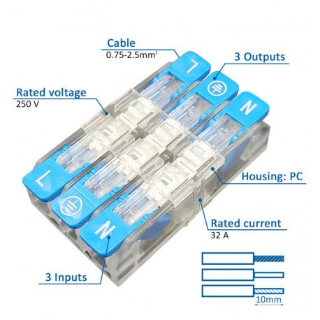Snelconnector 3 in 3 uit KV221-415 voor elektrische kabel