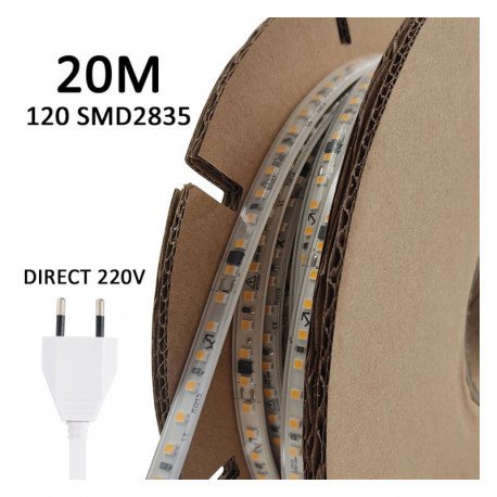 Ledstrip 220V 14W/m IP67 voor buiten 20m SMD2835 120 led/m