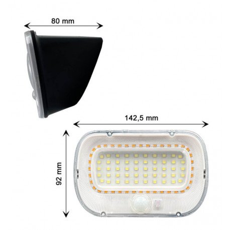 Aplique LED solar con sensor PIR y luz 5700K+amarillo